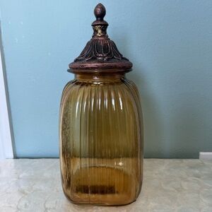 Amber Glass Jar with Ornate Lid